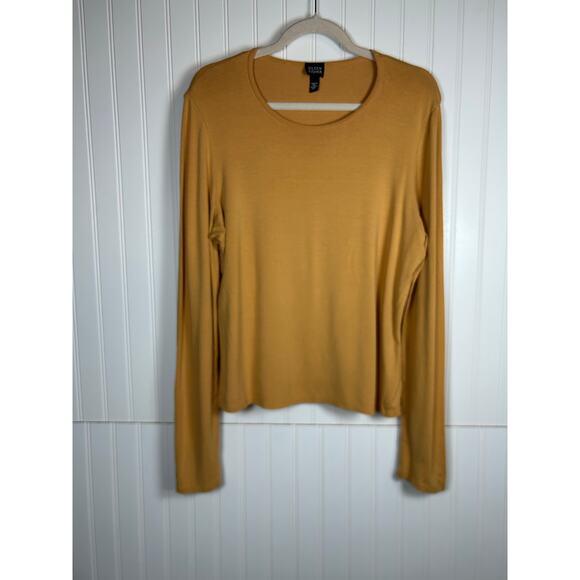 Eileen Fisher women’s mustard Jersey T Shirt Top Long Sleeves size L - Picture 2 of 8